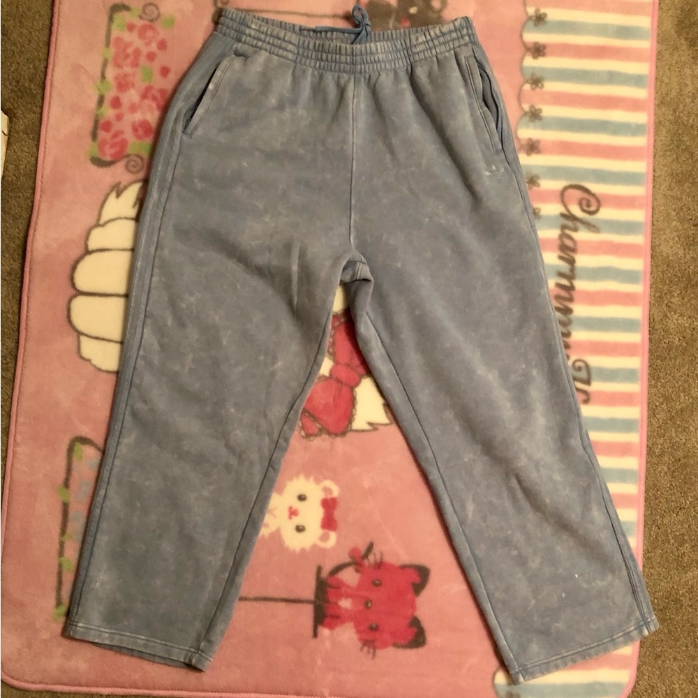 Blue-Washed trefoil zipper pockets drawstring waist L new sweatpants - Picture 5 of 11